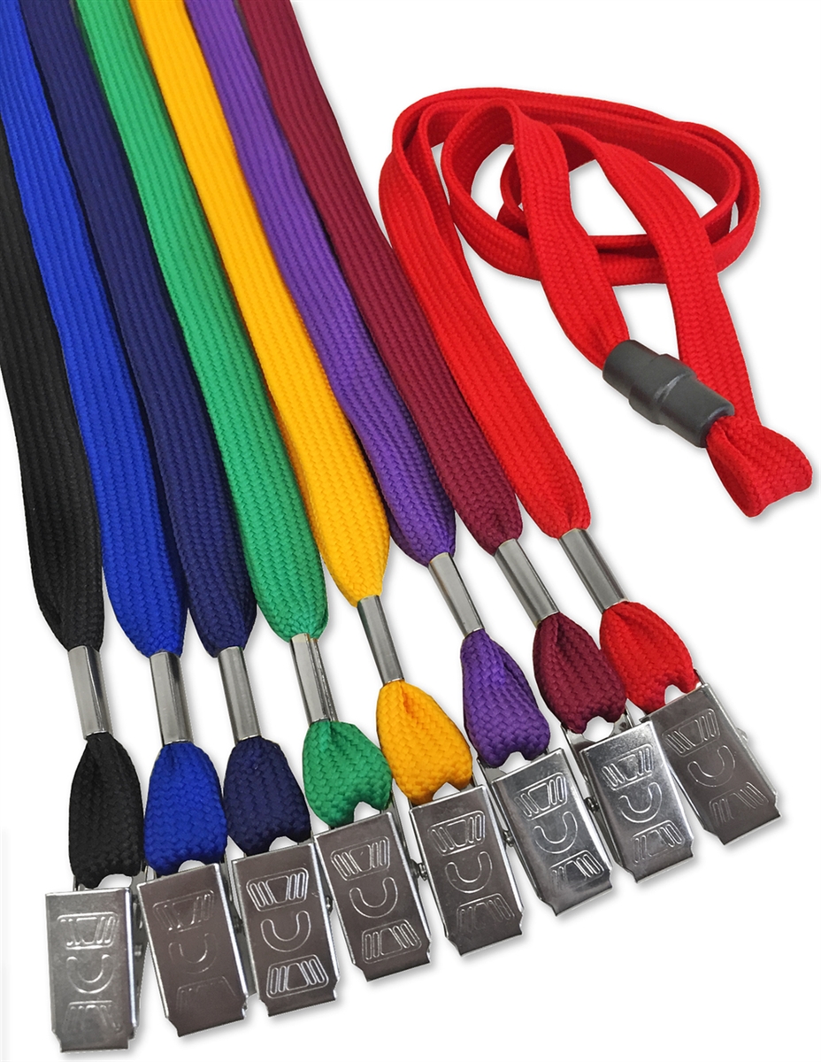 6 COLORS AVAILABLE LOT 100 FLAT NECK LANYARD WITH BULLDOG CLIP FREE SHIPPING 