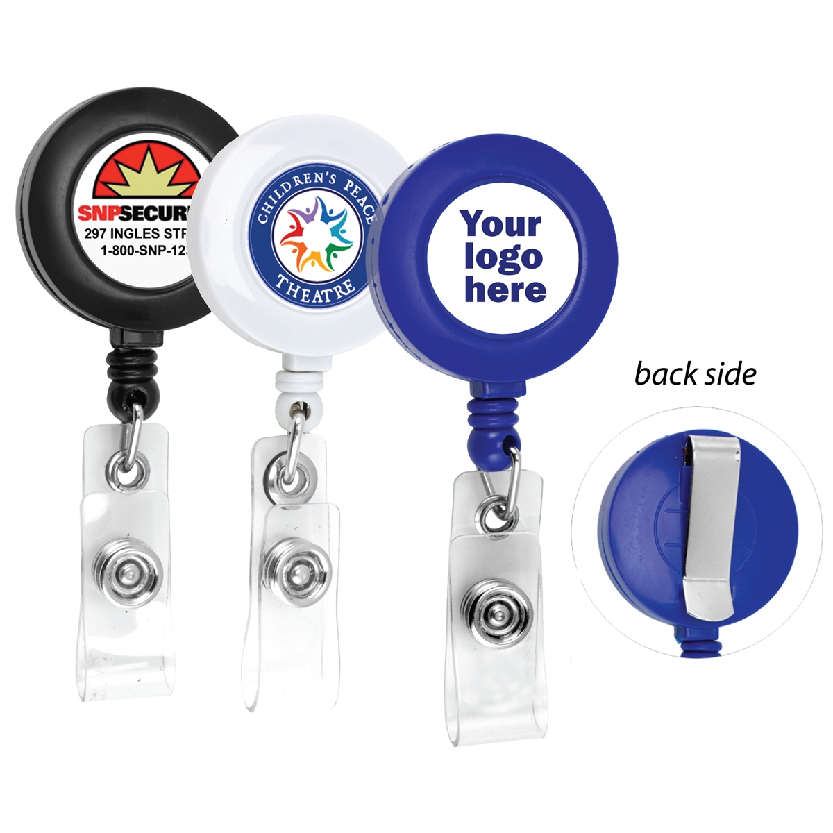 Custom Round Badge Reel with Belt Clip, full color