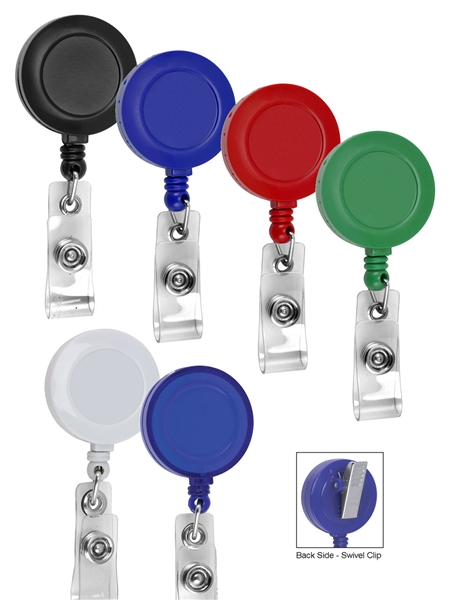ROUND RETRACTABLE ID BADGE REEL WITH PVC STRAP & SWIVEL CLIP - PLAIN